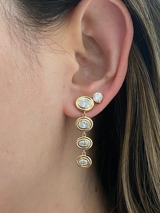 14K Gold East-West Lab Diamond Double Bezel Drop Earrings – 2.20 CTW