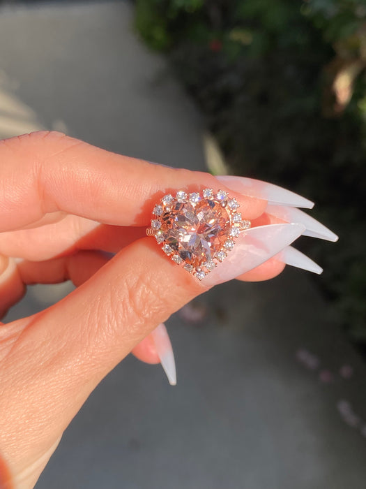 14k rose gold morganite heart diamond ring size 7