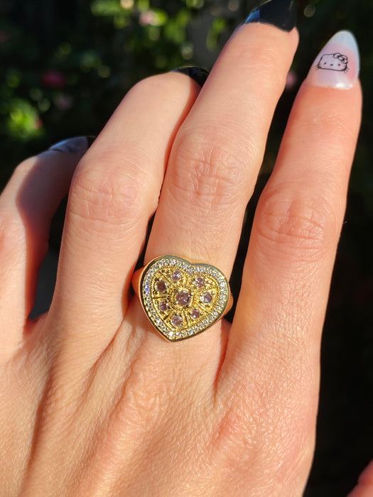 18k rose cut diamond heart ring size 6.5