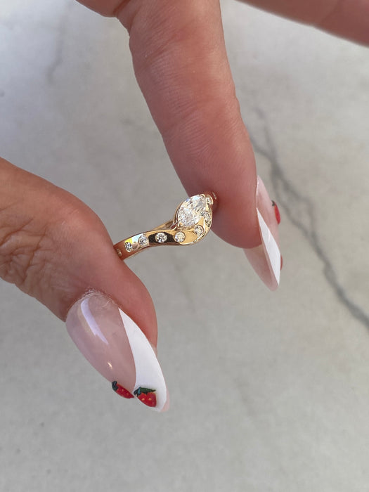 14K Gold Wavy Diamond Band with Flush-Set Marquise & Round Diamonds