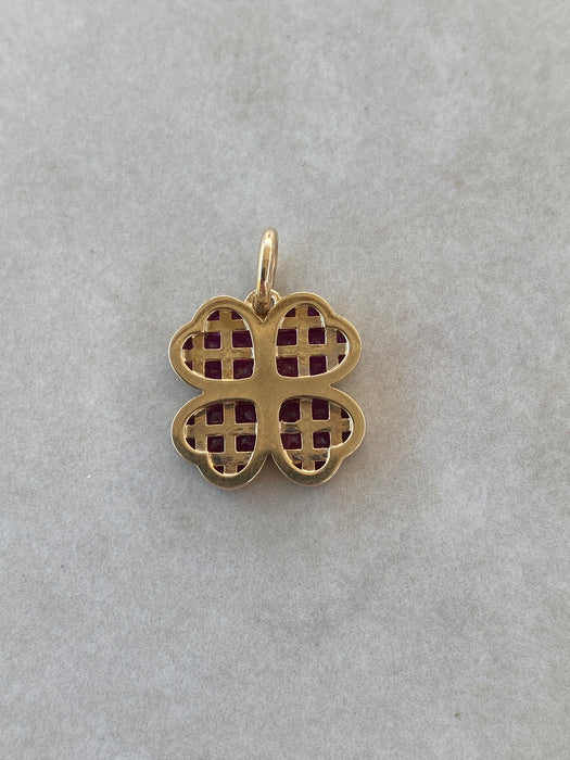 14K Gold Invisible-Set Ruby Clover Charm