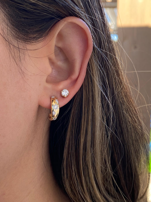 14K Gold Diamond Star Huggie J Hoop Earrings – 0.25 TCW