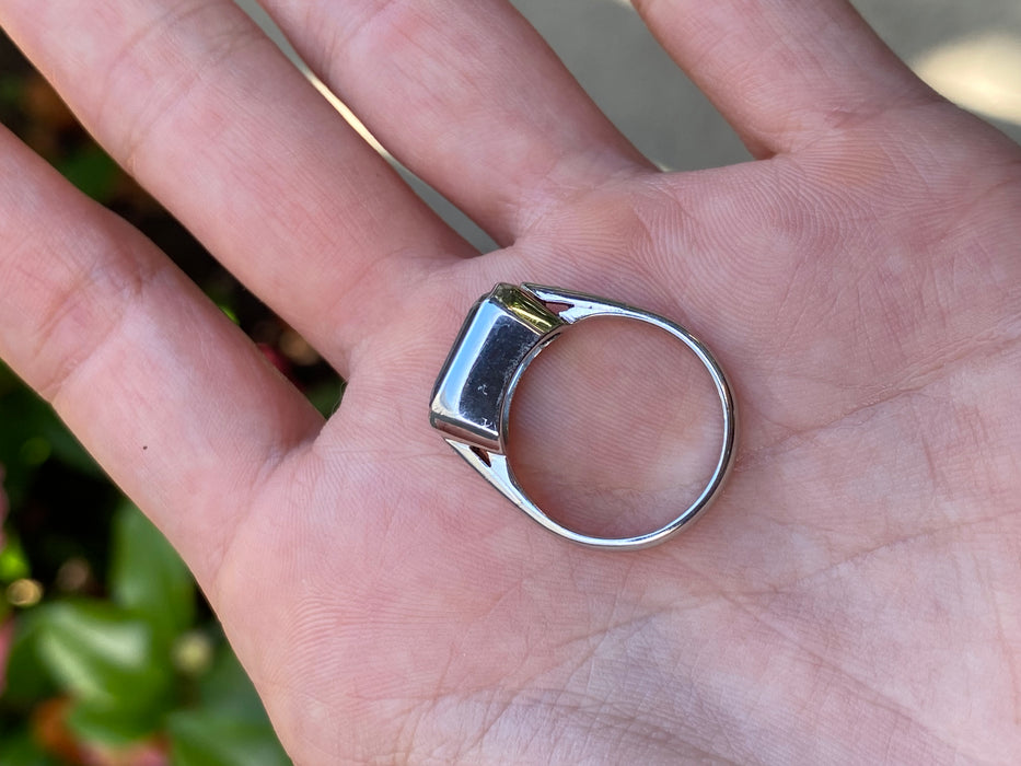 Platinum 900 bezel set aquamarine diamond ring size 6