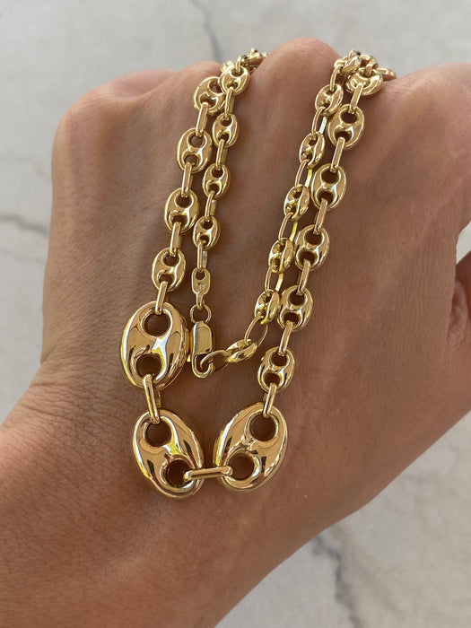 14K Gold Graduated Puffy Mariner Necklace
