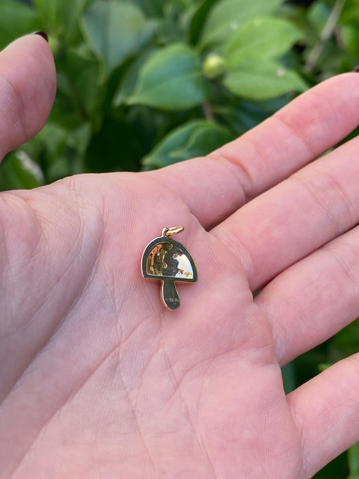 14k enamel red and gray diamond mushroom charm