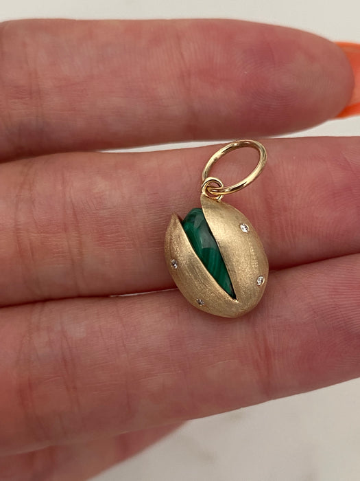 14K Gold Malachite & Diamond Pistachio Charm