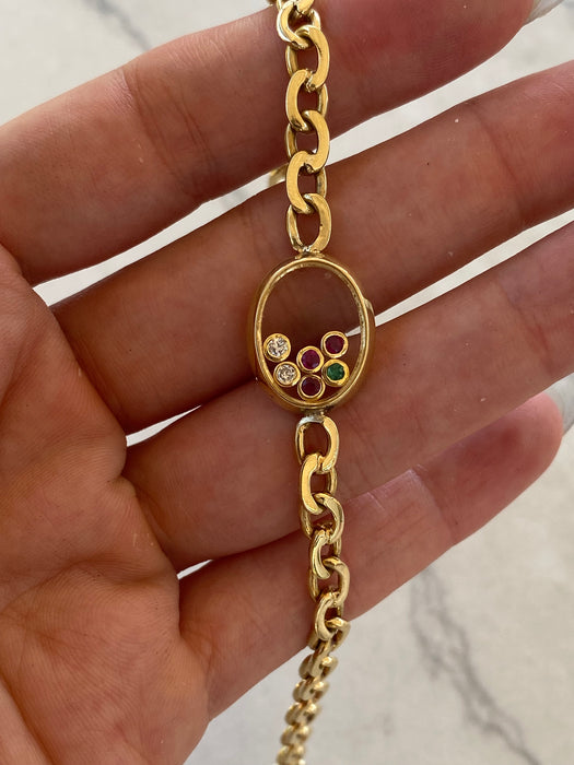 18K Vintage Emerald & Diamond Floating Charm Bracelet