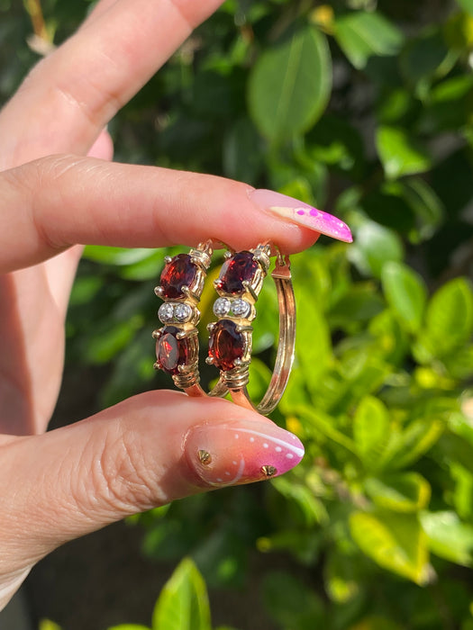 14k garnet and diamond hoop earrings