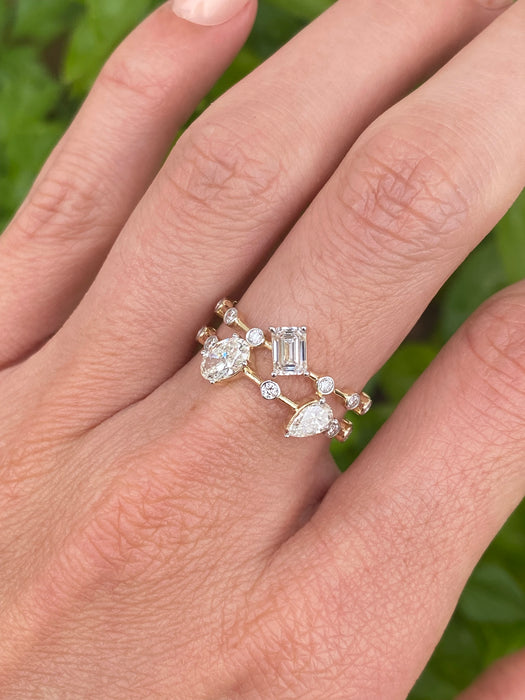 10K Gold Multi Shape Lab Diamond Ring | Oval Emerald Pear Diamond Ring | 1.5 TCW Size 6.5
