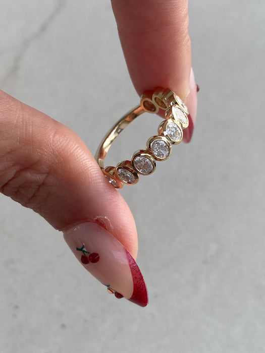 14K Gold Bezel Set Oval Lab Diamond Band Ring