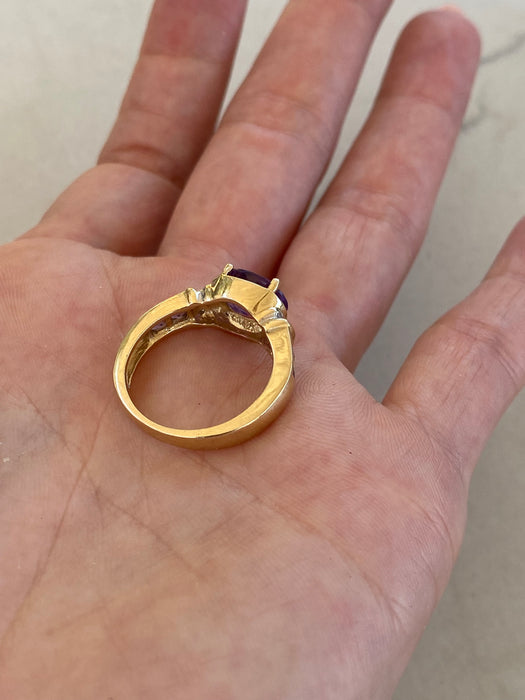 Vintage 14K Gold Amethyst Diamond Ring