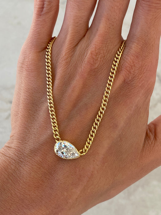 14K Gold Pear Lab 2.5 Carat Diamond Necklace