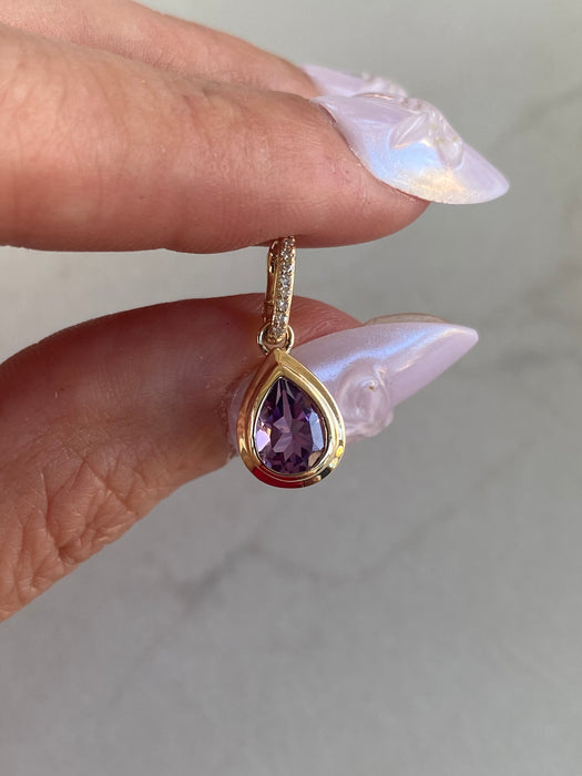14K Gold Amethyst & Diamond Pear Charm