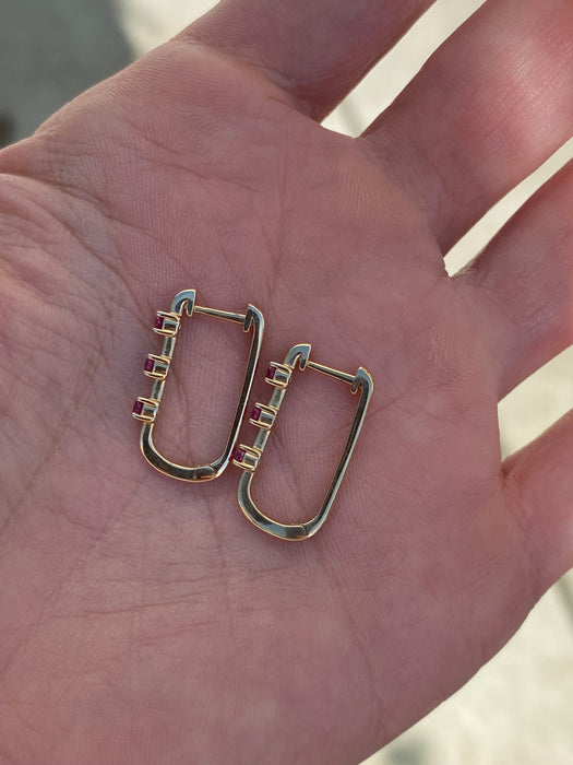 14K Gold Ruby Huggie Earrings