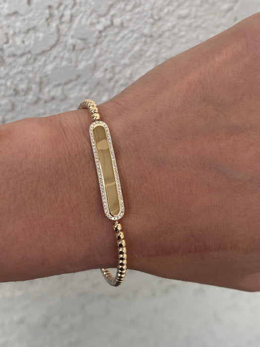 14k stretchy bead bracelet with diamond ID center