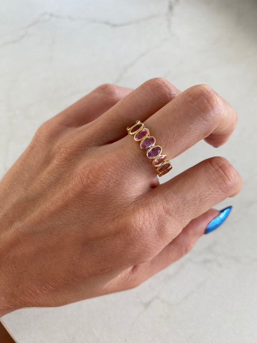 18K Rainbow Sapphire Bezel-Set Oval Eternity Ring