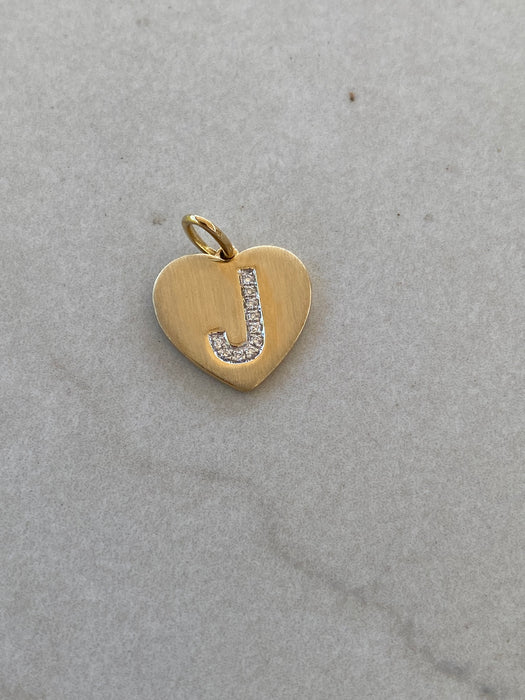14K Diamond Letter J Heart Charm