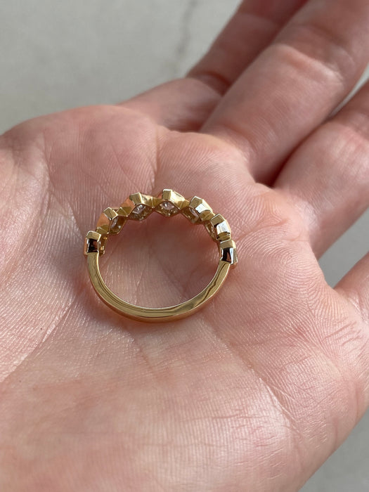 14K Gold Bezel Set Asscher Cut Lab Diamond Band Ring