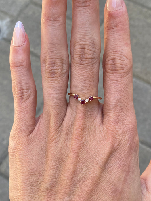 14k rose gold ruby diamond chevron ring size 7