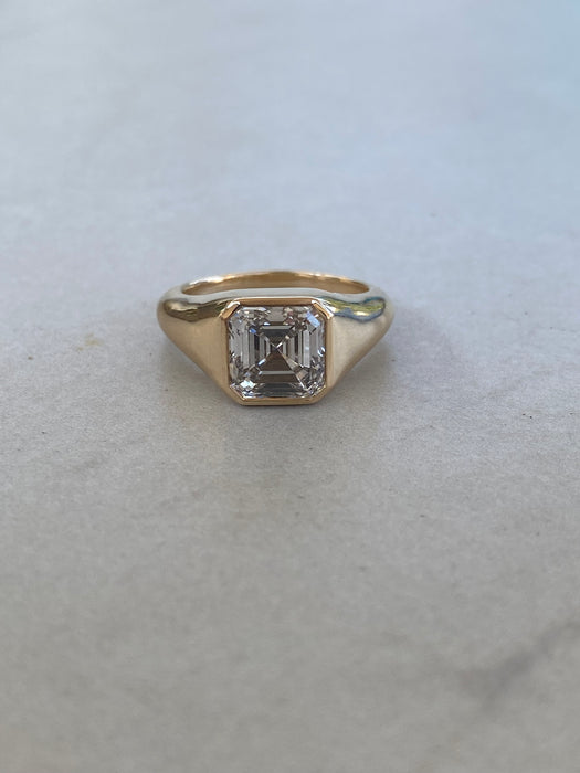 14K 3.1 Carat Bezel-Set Asscher-Cut Lab Diamond Ring