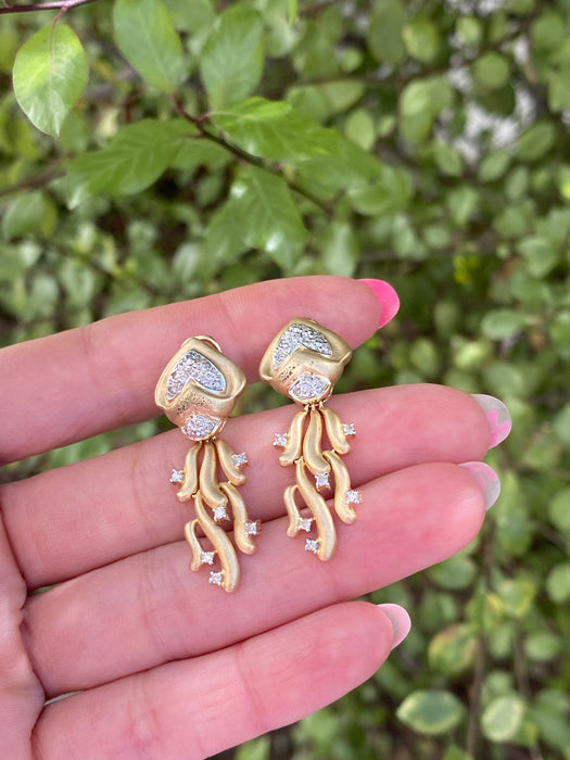 14k brushed diamond squid earrings