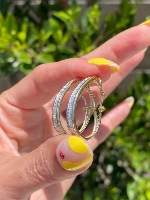 Vintage 14K Natural Baguette Diamond Hoop Earrings – 1.00 CTW