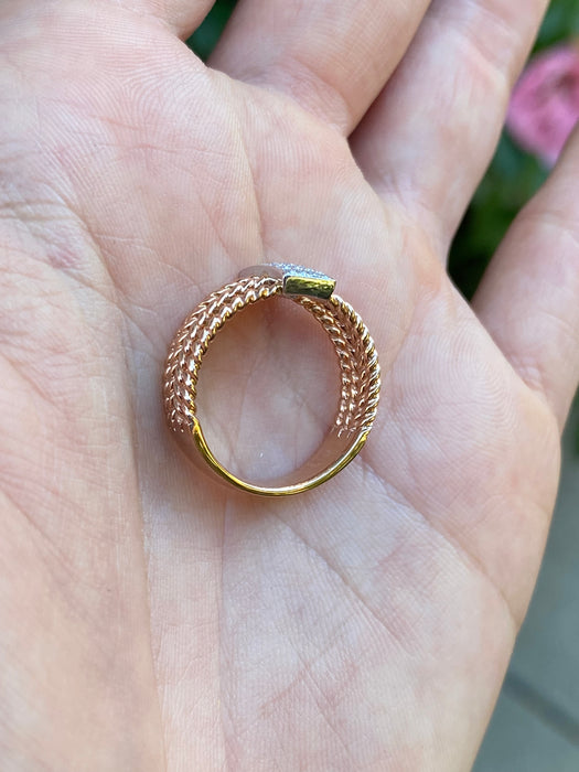 14k rose gold braided diamond ring size 6.75
