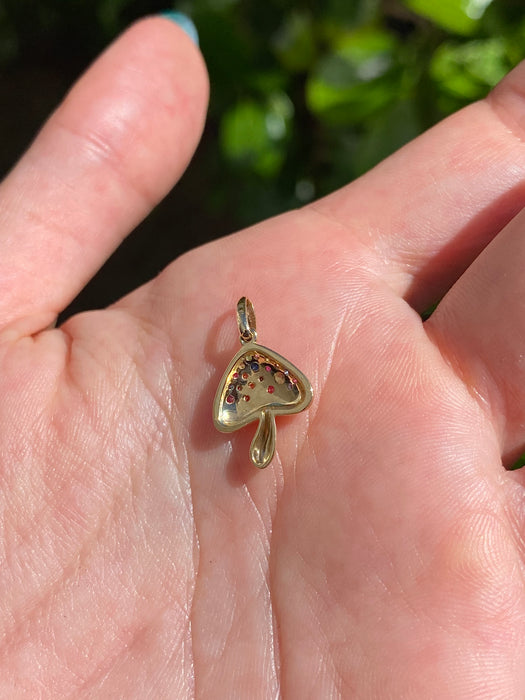 14k rainbow mushroom pendant