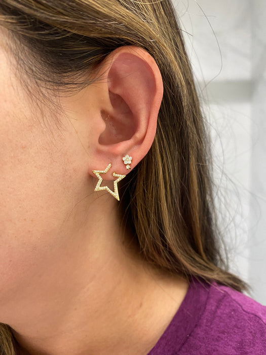 10K Natural Diamond Flower Drop Earrings