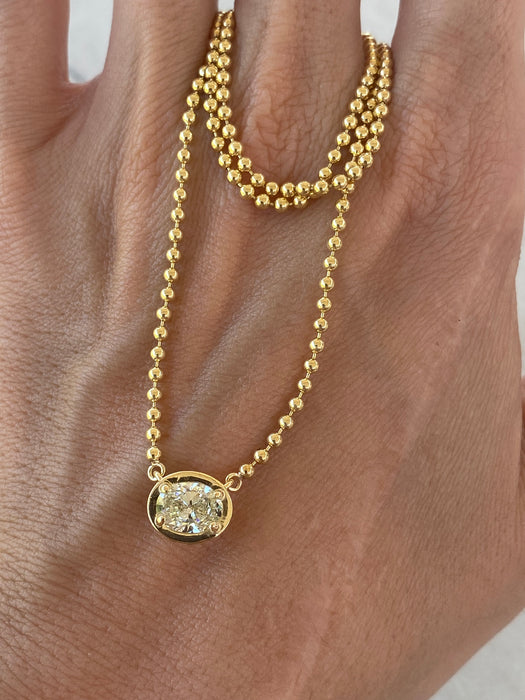 14K Gold East-West Oval Natural Yellow Diamond Bead Chain Necklace