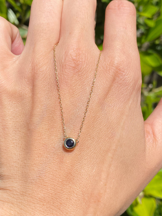 14K Gold Bezel Set Blue Sapphire Necklace