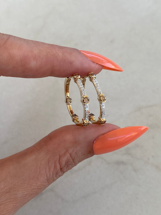 14K Gold Champagne Diamond Inside-Out Hoop Earrings
