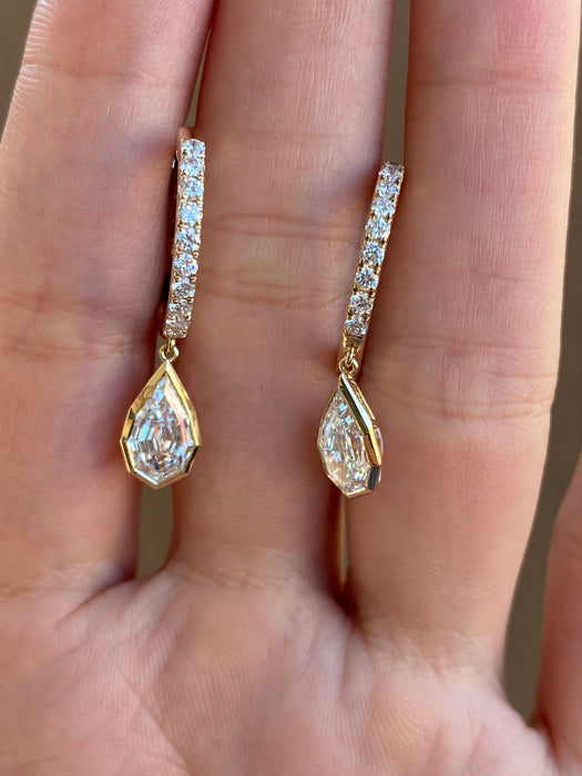 14K Gold Lab Diamond Step-Cut Drop Hoop Earrings – 2.7 TCW