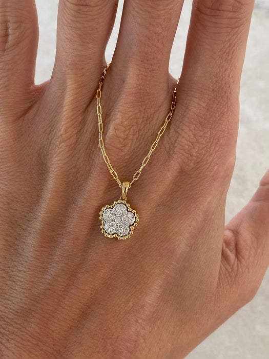 18K Gold Natural Diamond Flower Charm