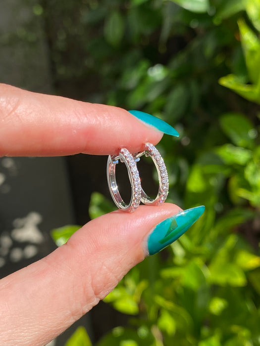 14k white gold huggie diamond earrings