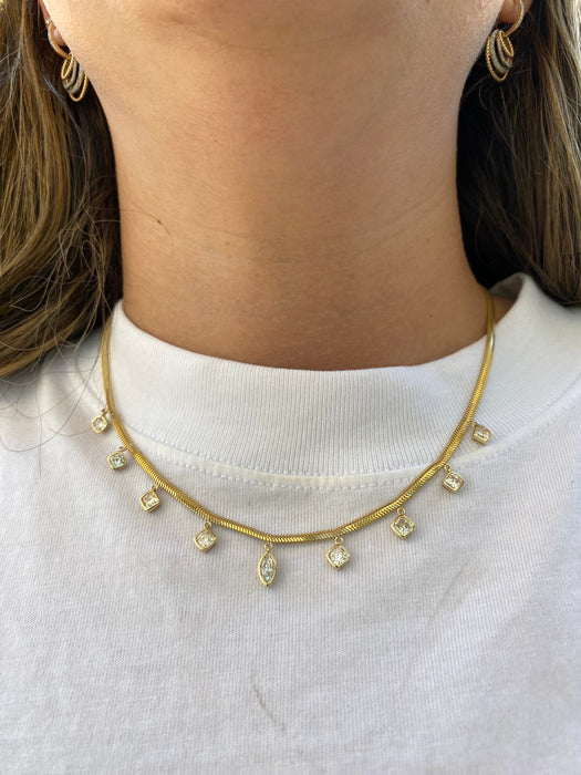 14K Gold 2 Carat Lab Diamond Station Snake Chain Necklace