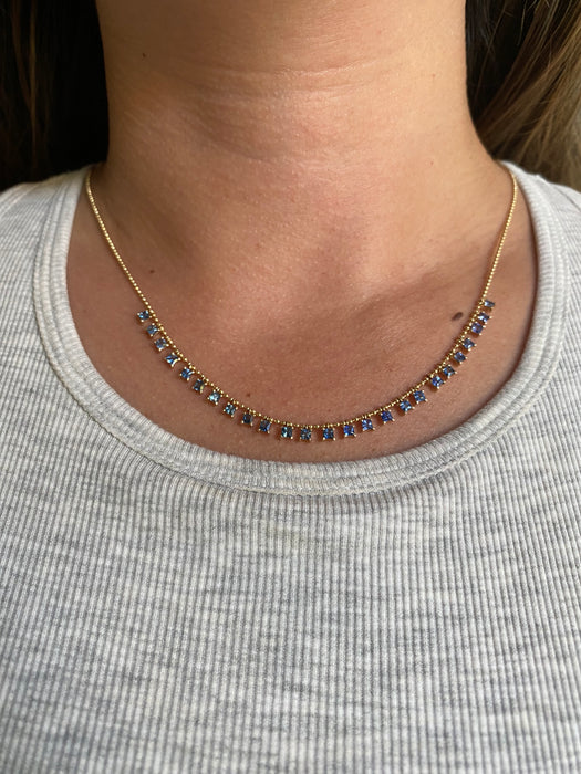 14K Gold Ombré Blue Sapphire Dangle Bead Necklace – 5.00 TCW