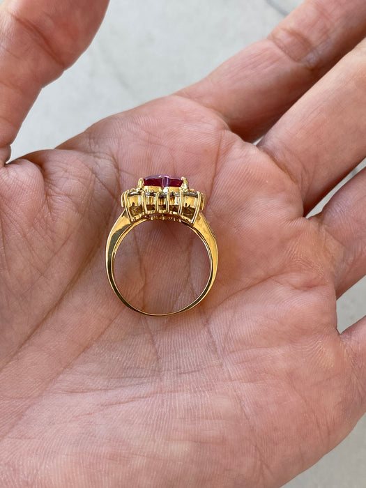 Vintage 18K Gold Heart-Shaped Ruby & Diamond Ring