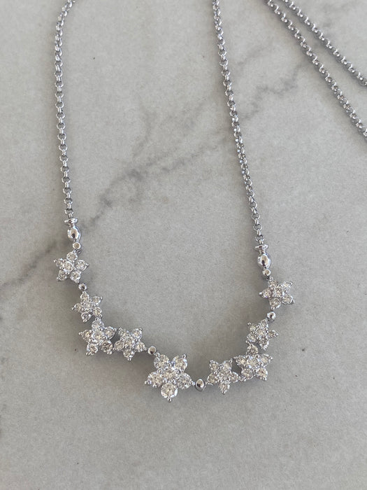 Vintage Platinum 900 Natural Diamond Articulated Flower Necklace – 1.50 TCW
