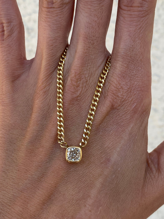 14K Gold 1 Carat Natural Diamond Curb Chain Necklace 16”