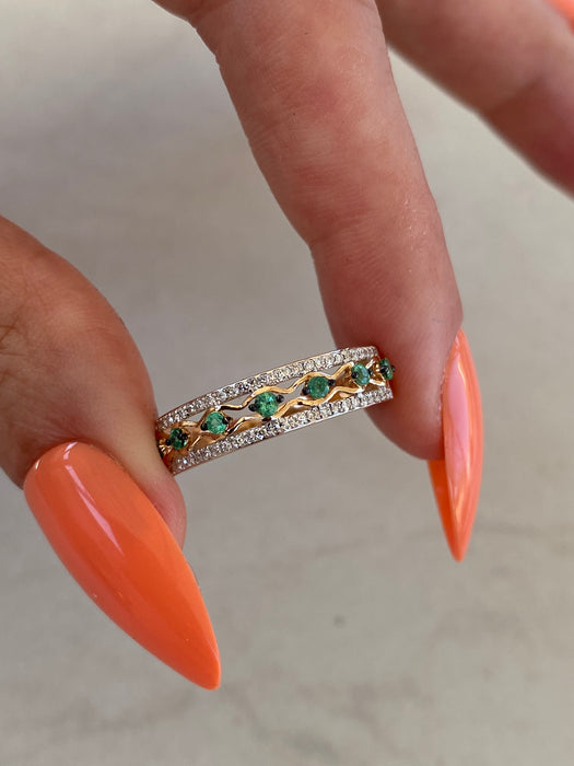 14K Rose Gold Emerald & Diamond Ring