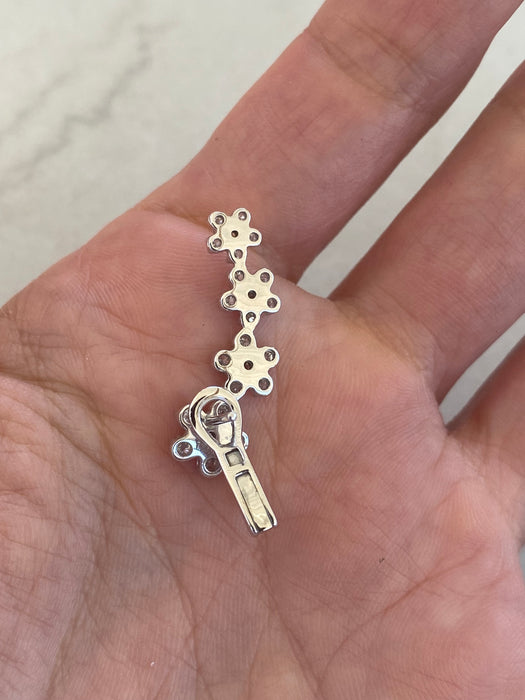 Vintage 14K White Gold Natural Diamond Flower Ear Climbers