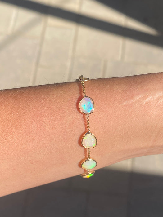 14K Natural Opal Bezel Station Bracelet