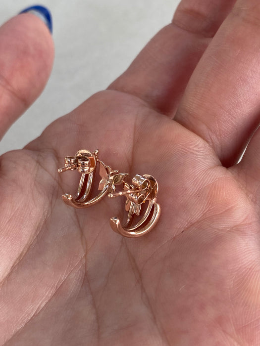 14k Rose Gold Diamond Butterfly J Huggie Earrings | Petite Diamond Huggies