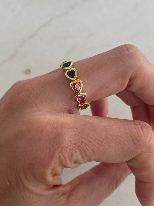 14K Gold Rainbow Heart Gemstone Ring