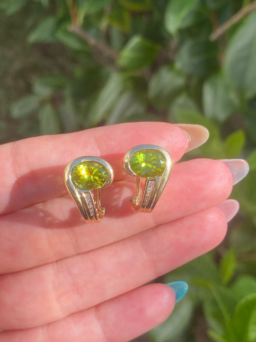 14k peridot and diamond omega back earrings