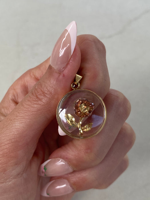 14K Gold Clear Locket-Style Flower Pendant | Two-Tone Floral Design