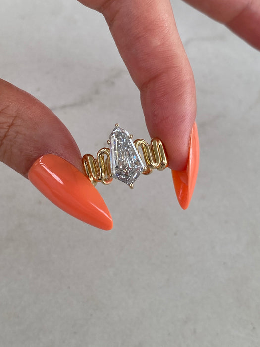14K Gold Lab-Grown Diamond Kite Cut Shield Ring – 2.62 Carats