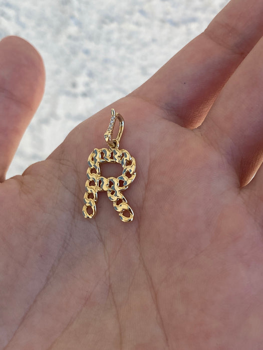 14k diamond curb initial letter pendant