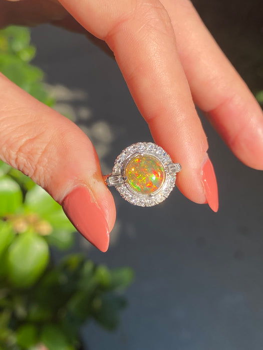 Platinum 850 opal diamond ring size 4.75